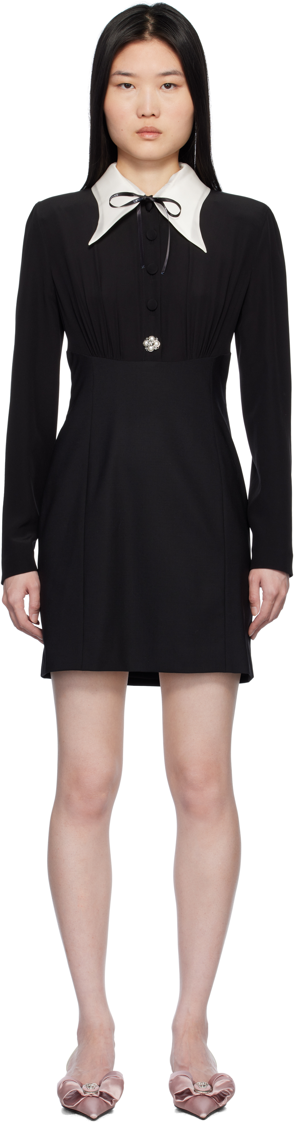 Black Contrast-Collar Silk Crêpe Minidress