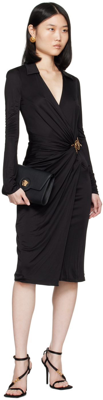 Versace Satin Dress With Safety Pin In 1b000 Black