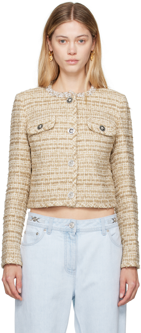 Shop Versace Beige Evening Jacket In 2ei70 Taupe Ivory