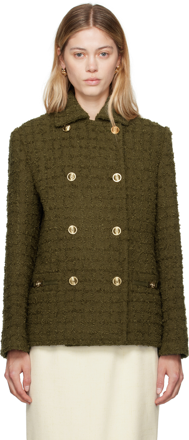 Shop Versace Khaki Heritage Tweed Jacket In 1gm10 Dark Olive