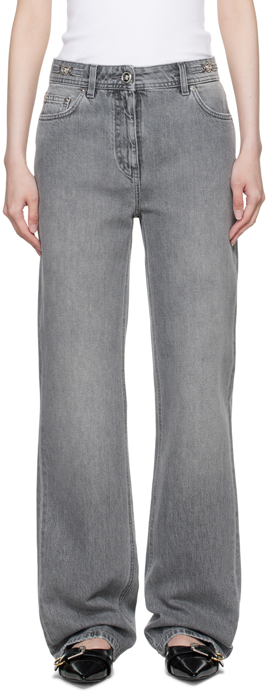 Shop Versace Gray Regular-fit Medusa '95 Jeans In 1d280 Mid Grey