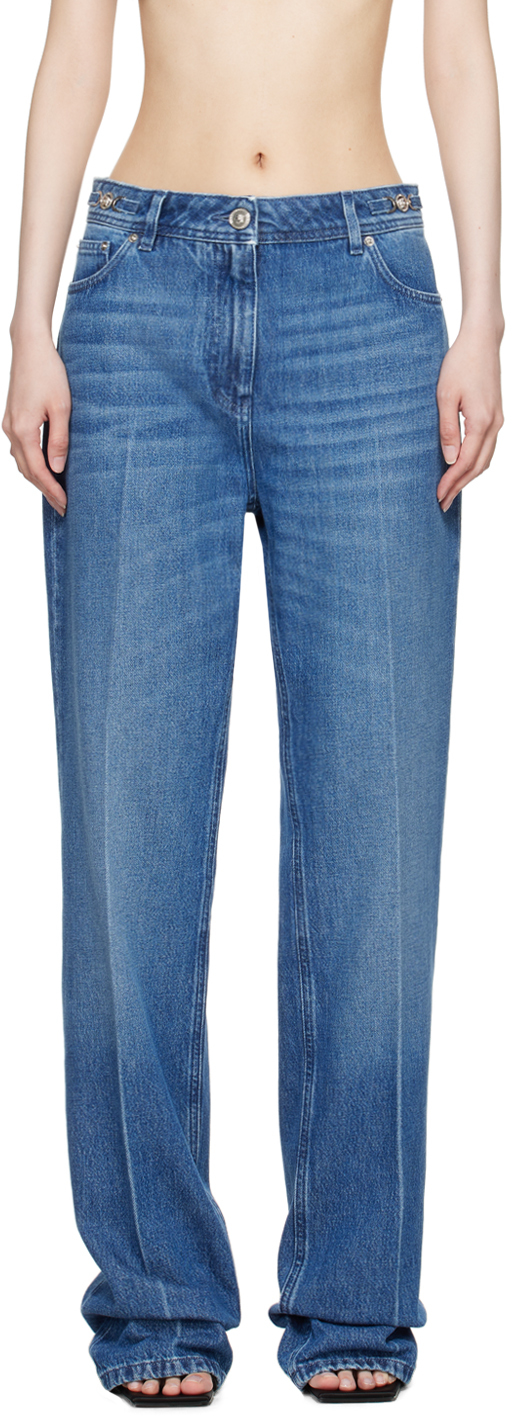 Shop Versace Blue Medusa '95 Boyfriend Jeans In 1d030 Medium Blue