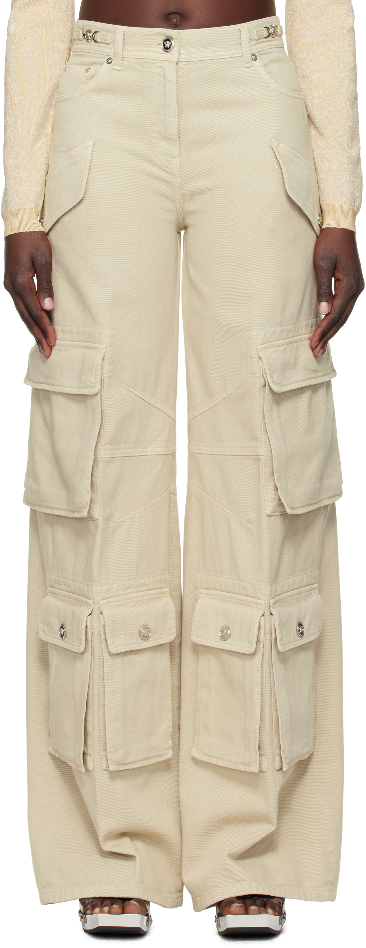 Beige Medusa Denim Cargo Pants