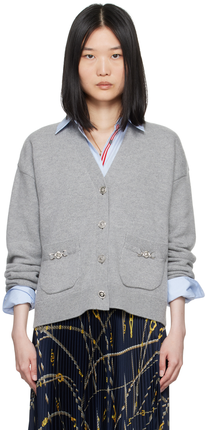 Shop Versace Gray Medusa Cardigan In 1eb60 Concrete Melan