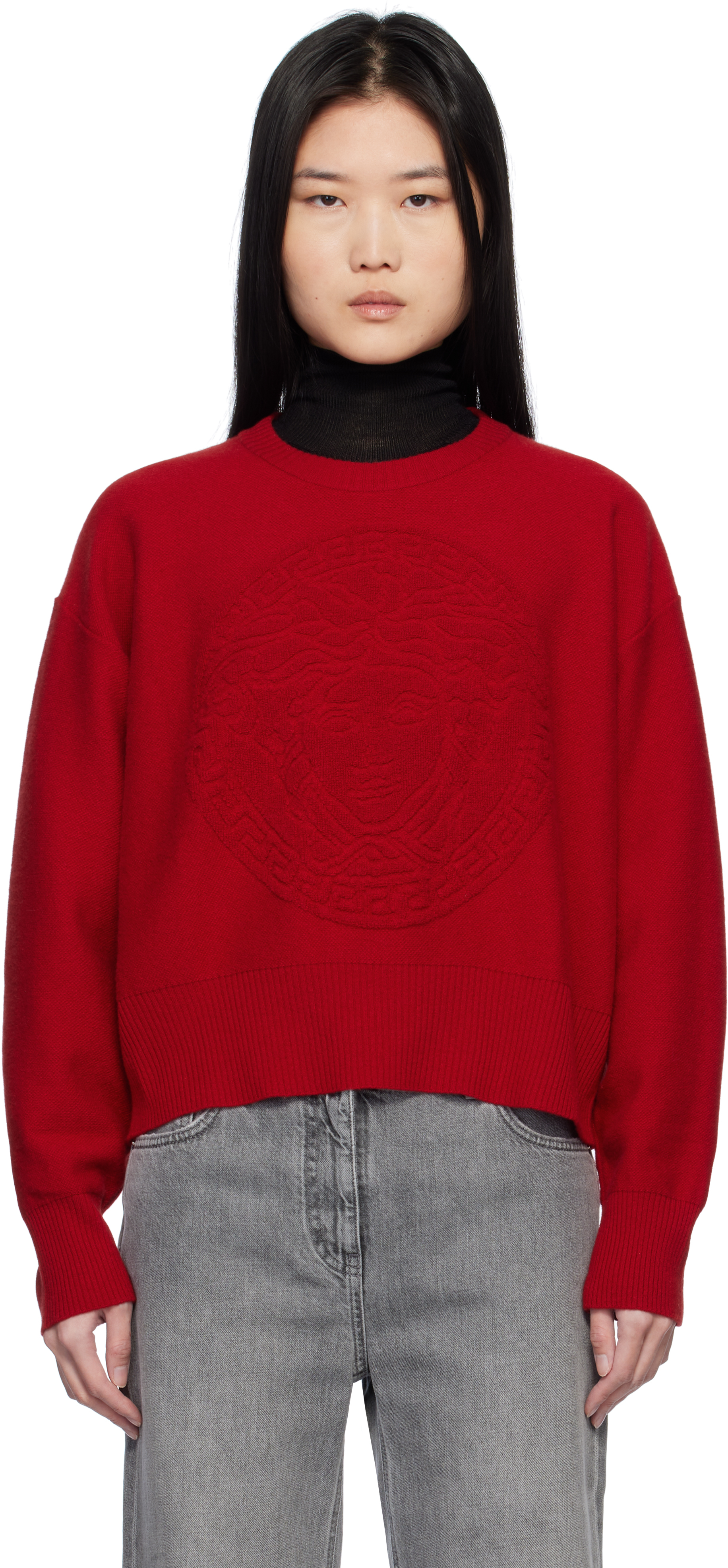 Red Medusa Wool-Blend Knit Towel Sweater