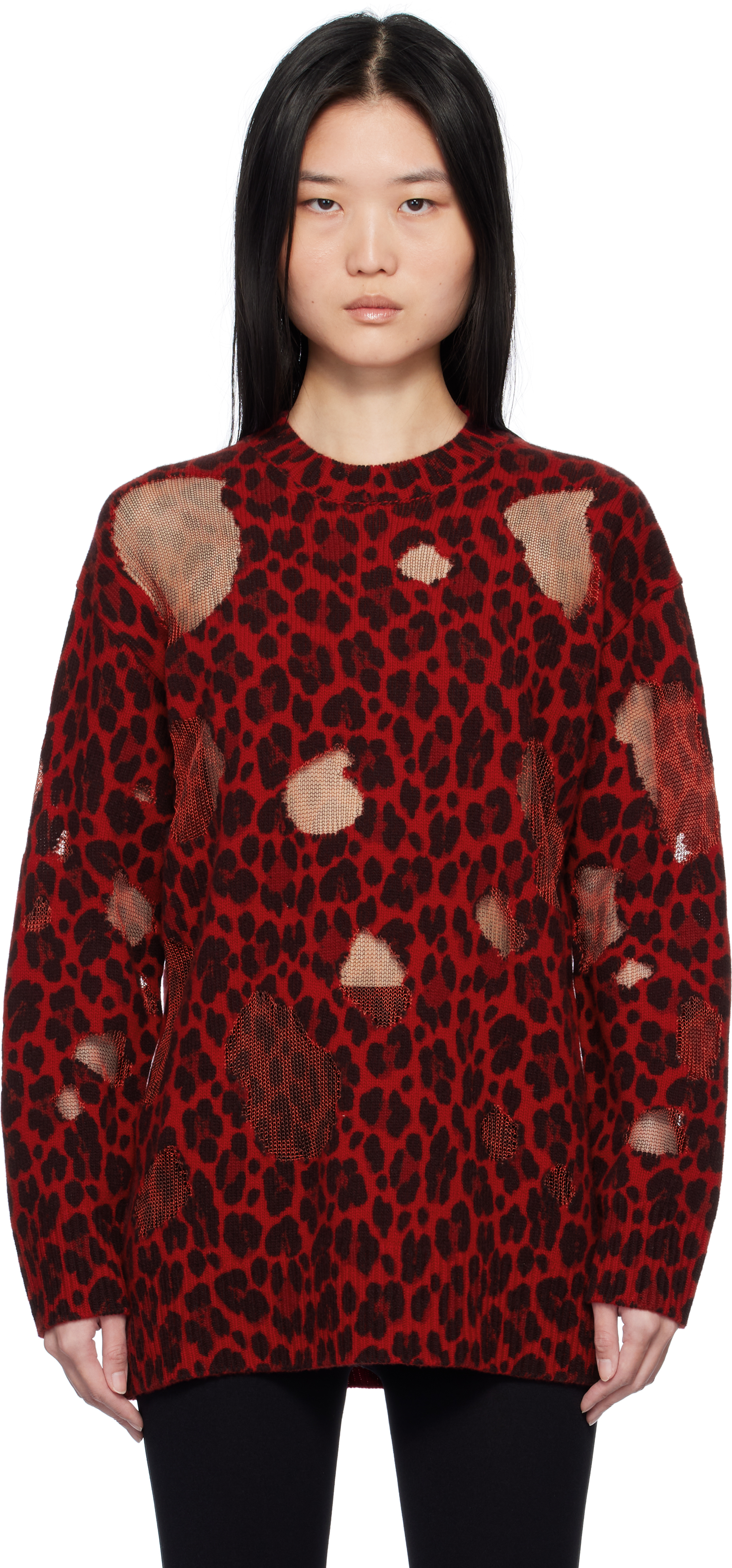 Red Leopard Intarsia Oversized Sweater