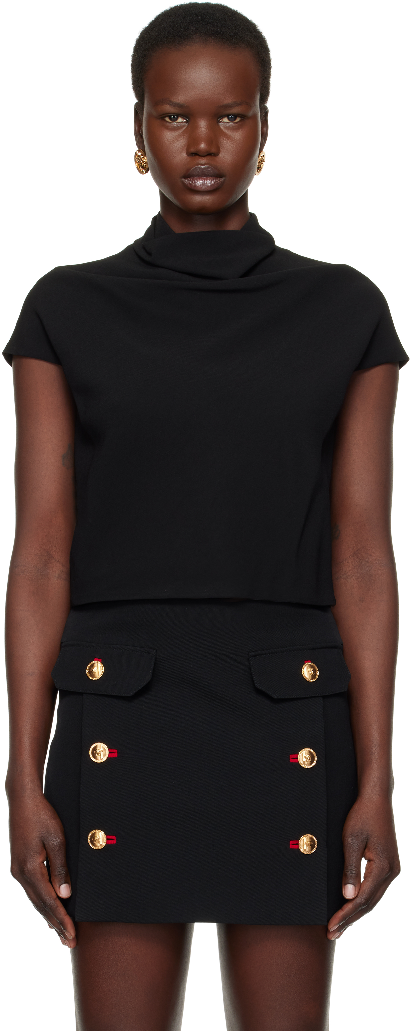 Black Cady Draped-Neck Top