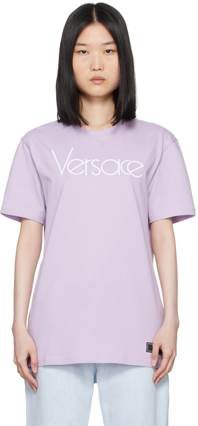 Shop Versace Purple 1978 Re-edition Logo T-shirt In 2lc70 Mauve White