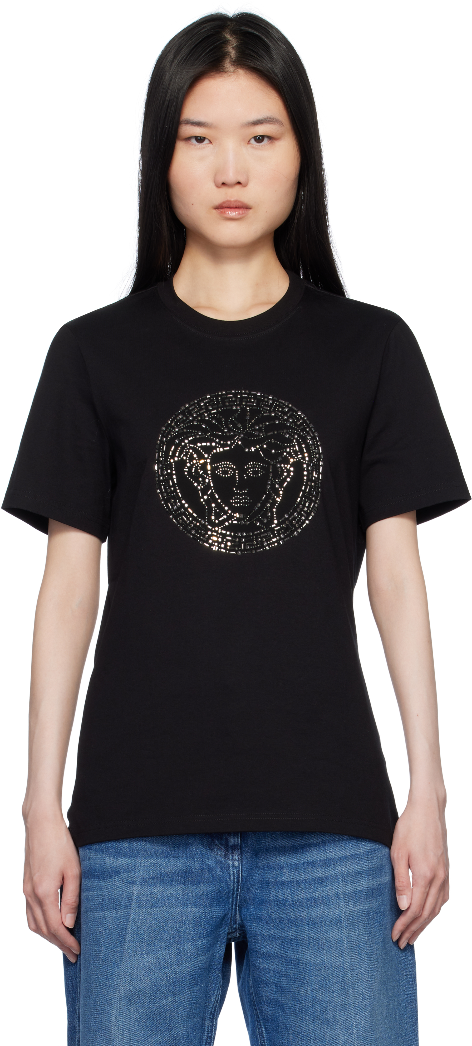 Black Embellished Medusa T-shirt