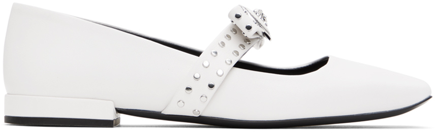 Shop Versace White Gianni Ribbon Studded Ballerina Flats In 1w00p-opticalwhite