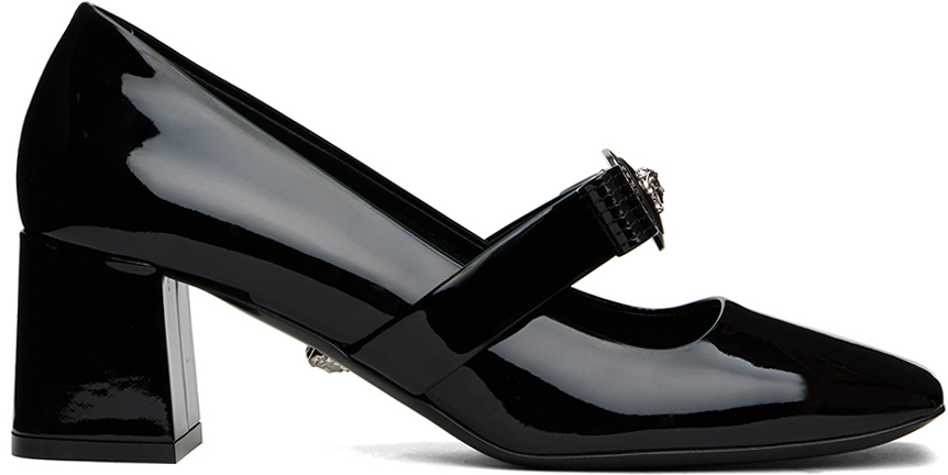 Versace Black Gianni Ribbon Block Heels In 1b00p-black-palladiu