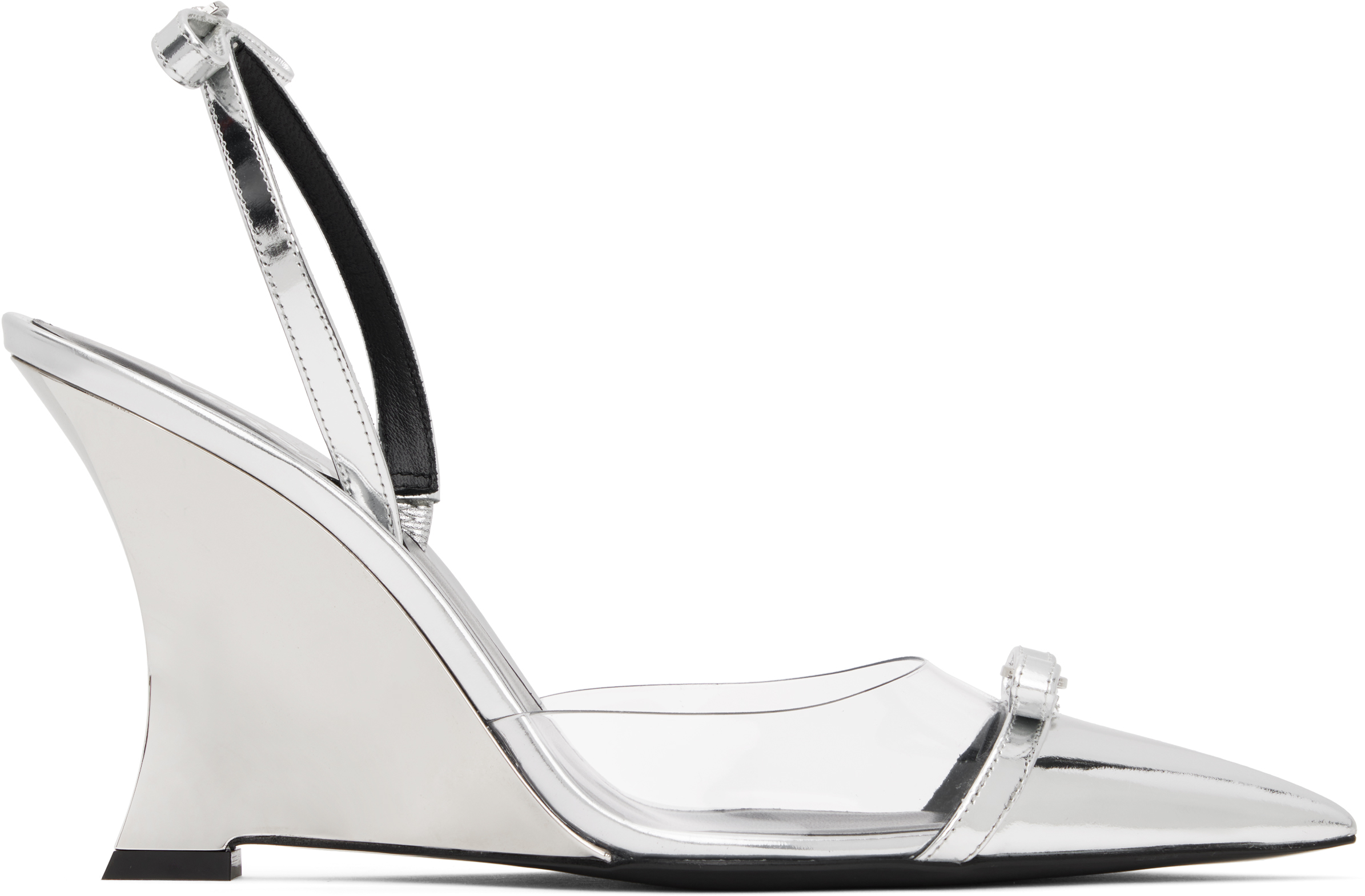 Silver Gianni Ribbon Metallic Wedge 95mm Heels