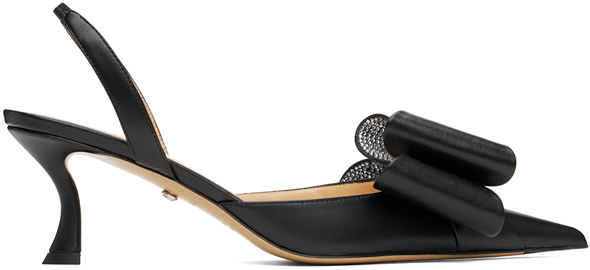 【関税込み】MACH & MACH ブラック Le Cadeau 95 ヒールサンダル Le Cadeau - Women's Black Leather Slingbacks with Bow – MACH