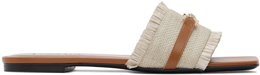 Beige Fabric & Calf Leather Sandals