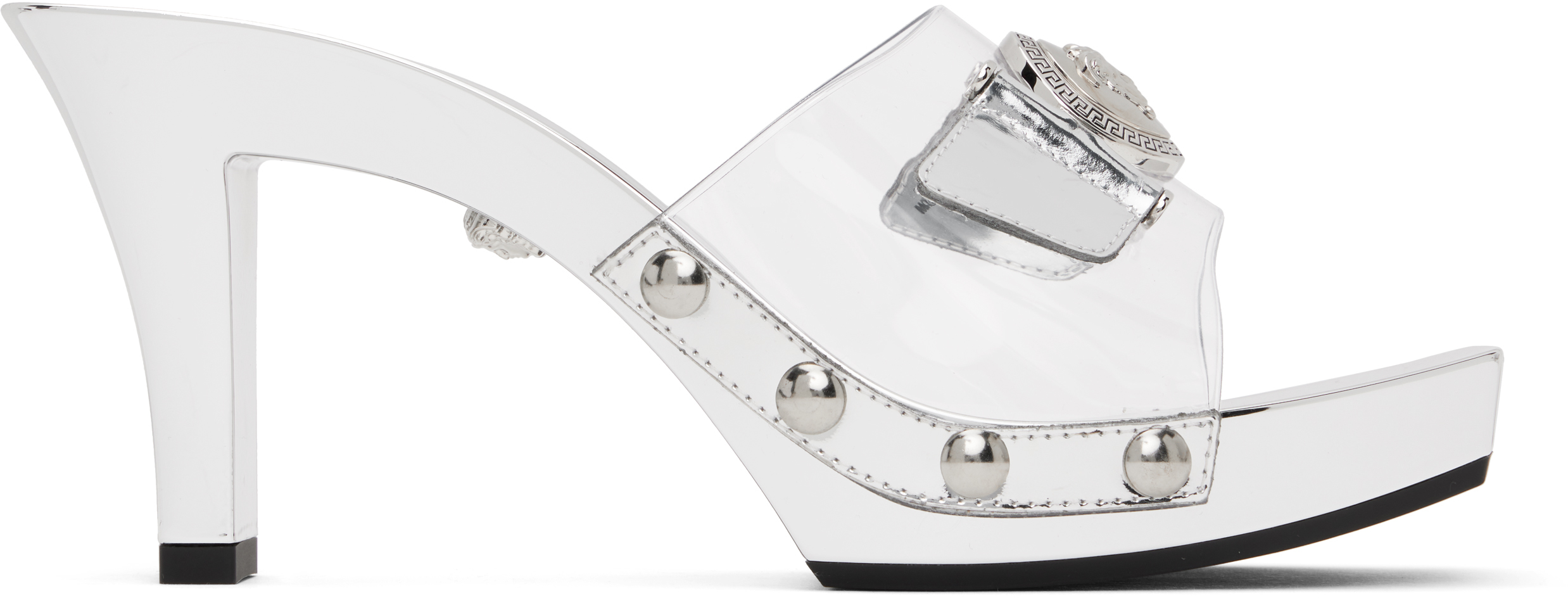 Silver Medusa Buckle Transparent 60mm Heeled Sandals