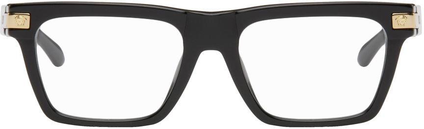 Shop Versace Black Rectangular Glasses In Black Gb1