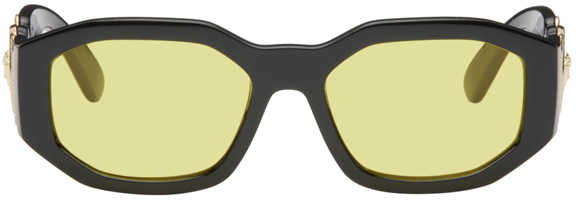 Shop Versace Black Medusa Biggie Sunglasses In Gb1/85 Black/yellow