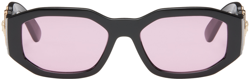 Shop Versace Black Medusa Biggie Sunglasses In Black/pink