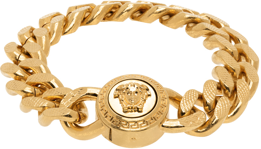 Shop Versace Gold Medusa Chain Bracelet In Kot-tribute Gold