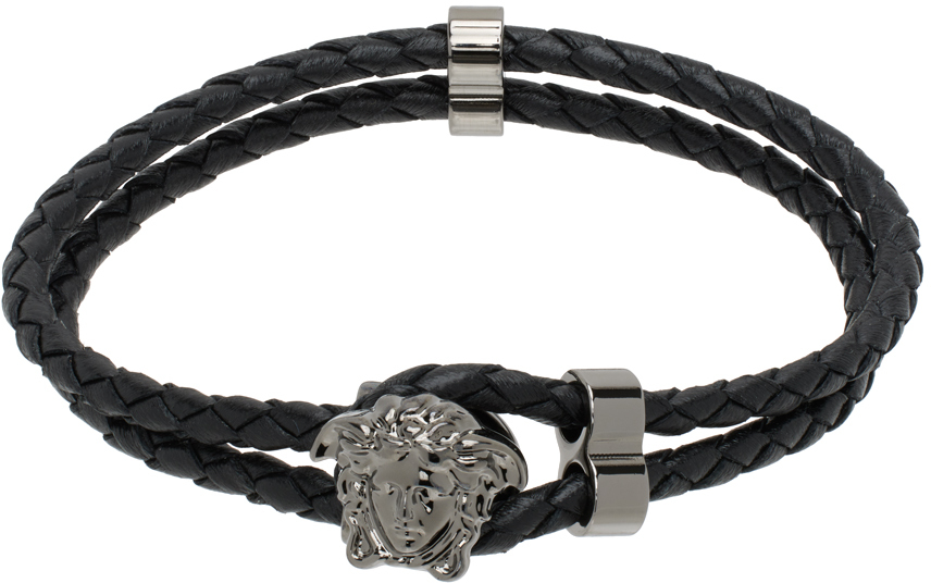 Black Medusa Braided Leather Bracelet