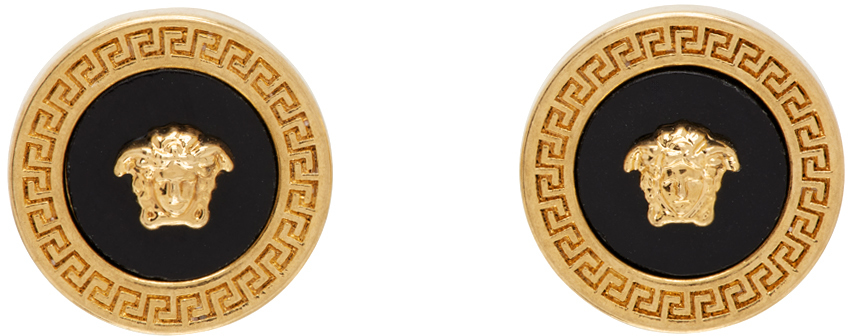 Shop Versace Gold Enamel Medusa Stud Earrings In K41t-black-tribute