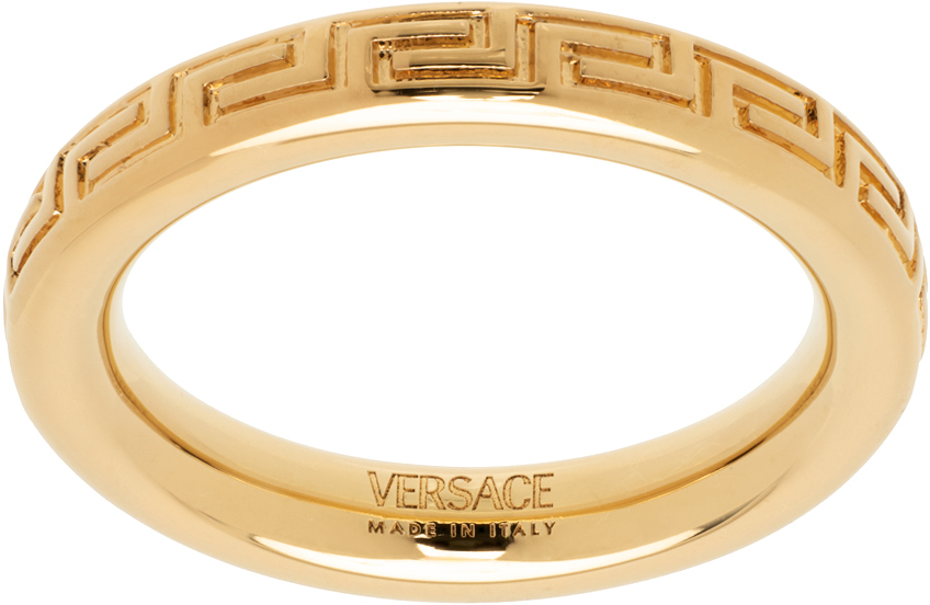 Shop Versace Gold Engraved Greek Key Ring In 3j000- Gold