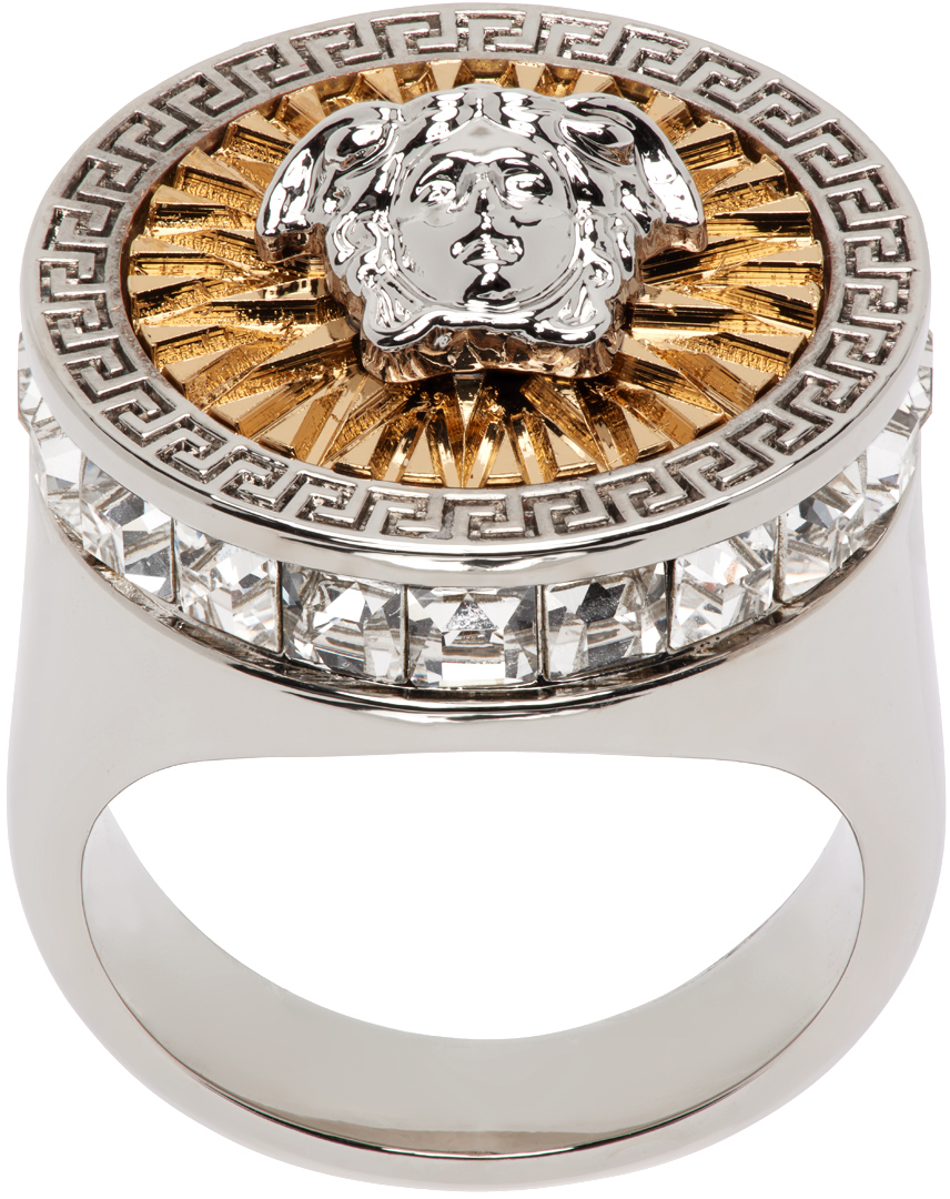 Shop Versace Silver Crystal Icon Ring In 4j160- Gold-