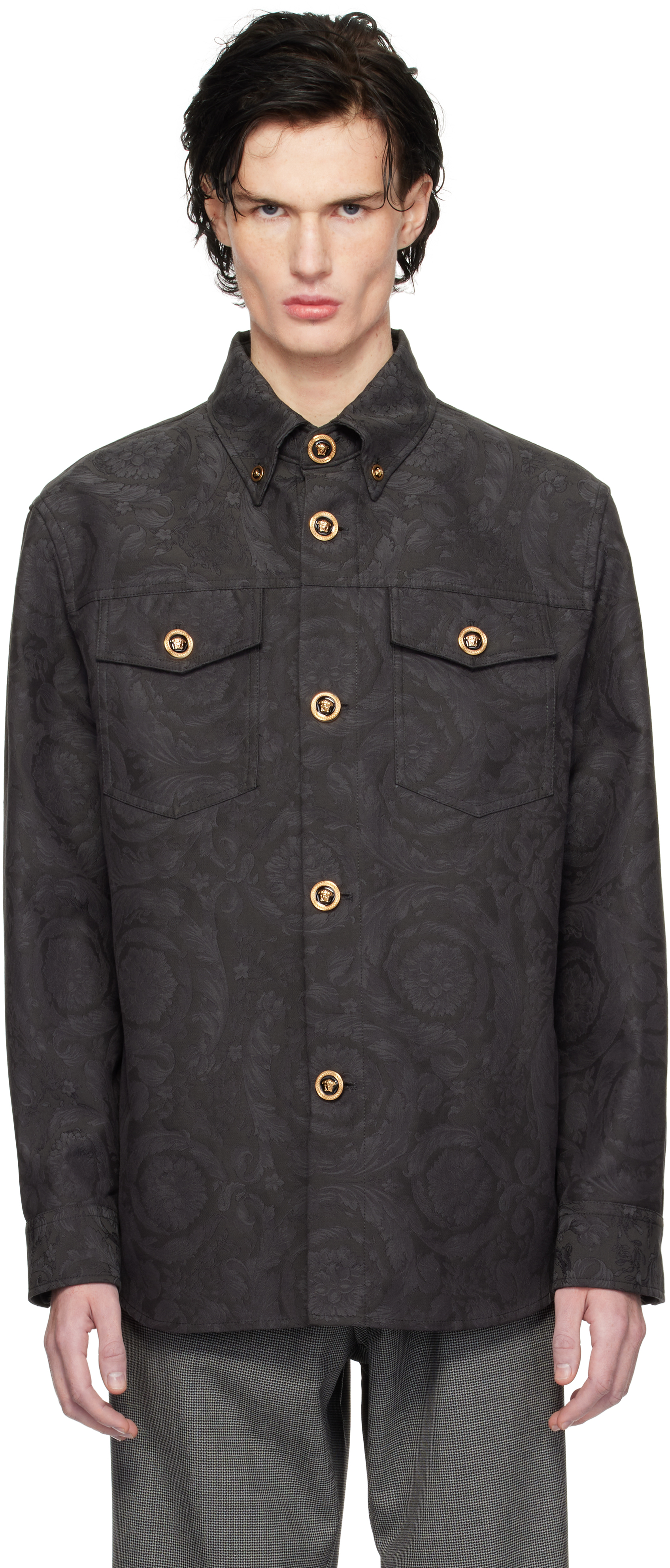 Versace Gray Barocco Jacquard Overshirt In 1e880-anthracite