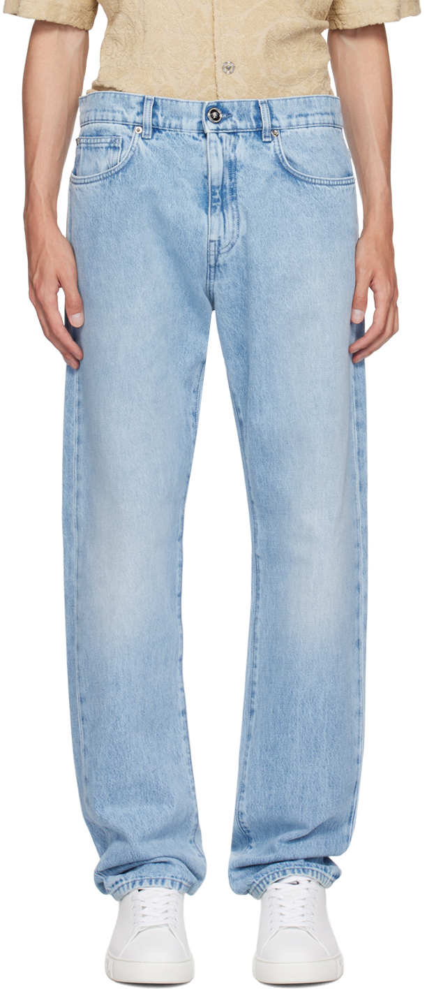 デニム・ジーパン Versace Light Blue Denim Cargo Jeans Blue Regular-Fit Jeans by Versace on Sale