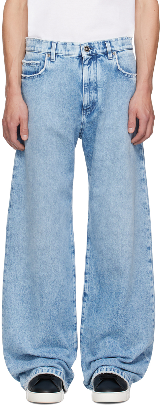 Shop Versace Blue Frayed Edge Jeans In 1d380-light Blue