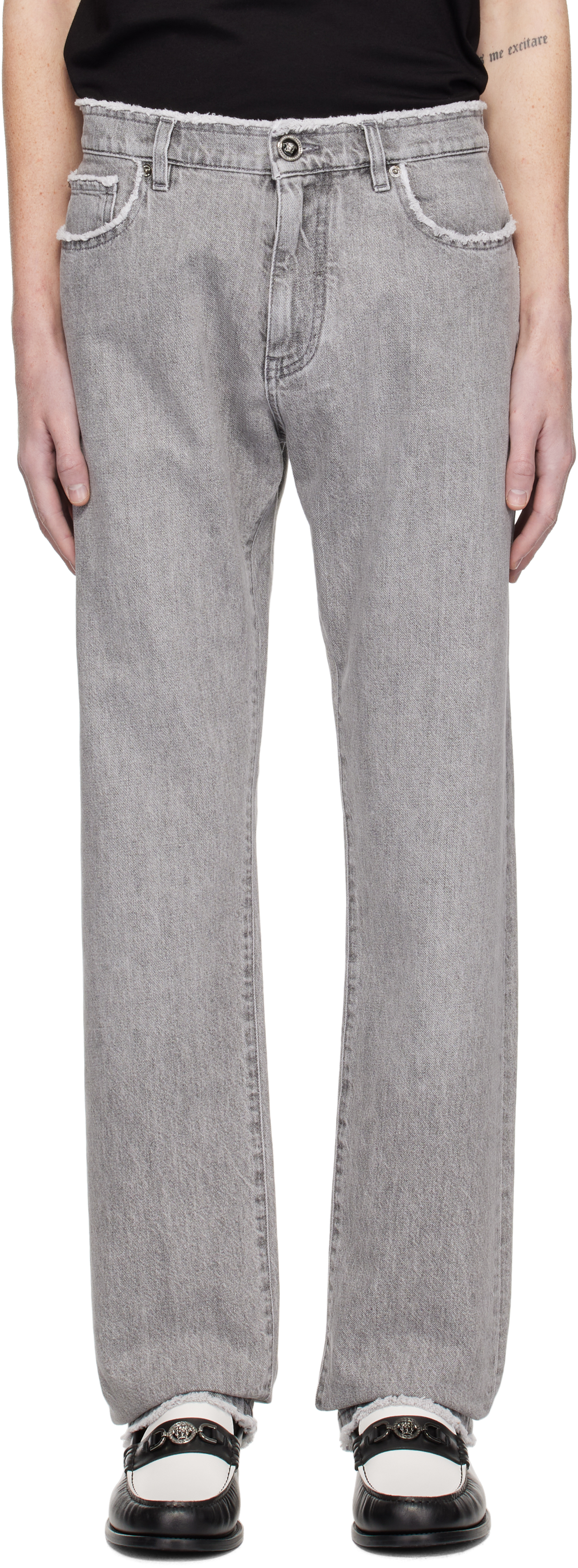 Gray Frayed Regular-Fit Jeans