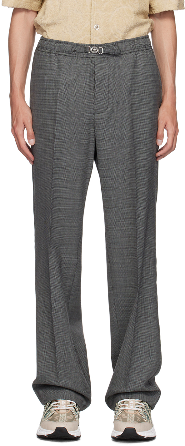 Black & Gray Houndstooth Wool Trousers