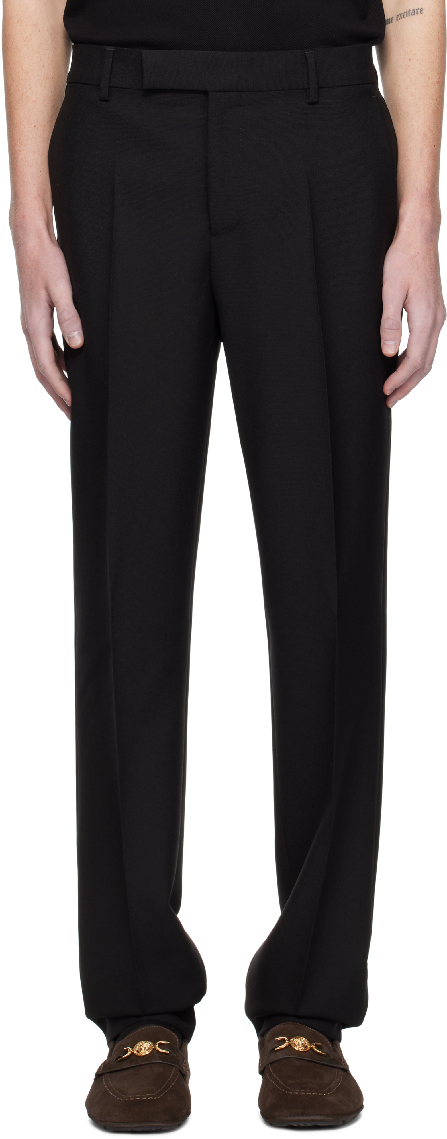 Black Mohair-Blend Formal Trousers