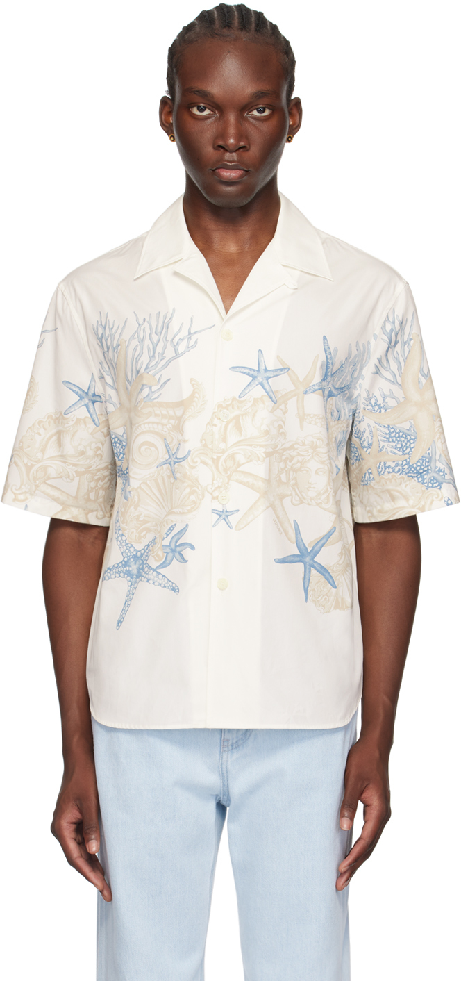 Shop Versace White Barocco Sea Shirt In 5w630-white+dusty Bl