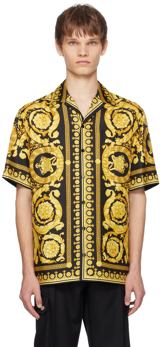 Shop Versace Black Barocco Silk Shirt In 5b000-black+gold