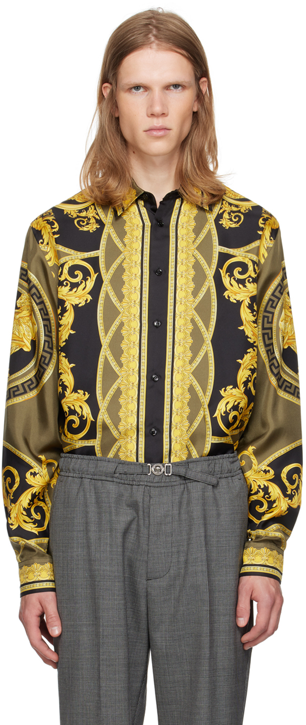 Shop Versace Black & Gold 'la Coupe Des Dieux' Silk Shirt In 5bc60-black+dark Ol