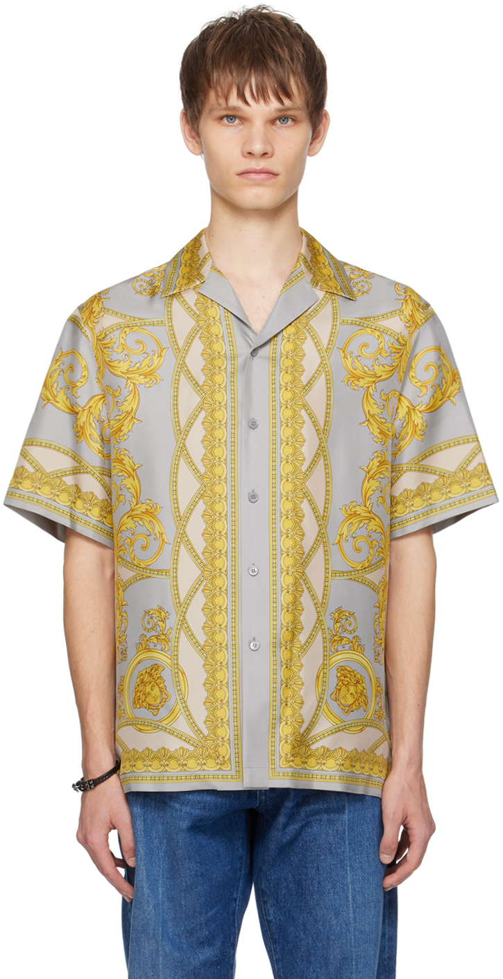 Shop Versace Gray Barocco Silk Shirt In 5e350-concrete+mid