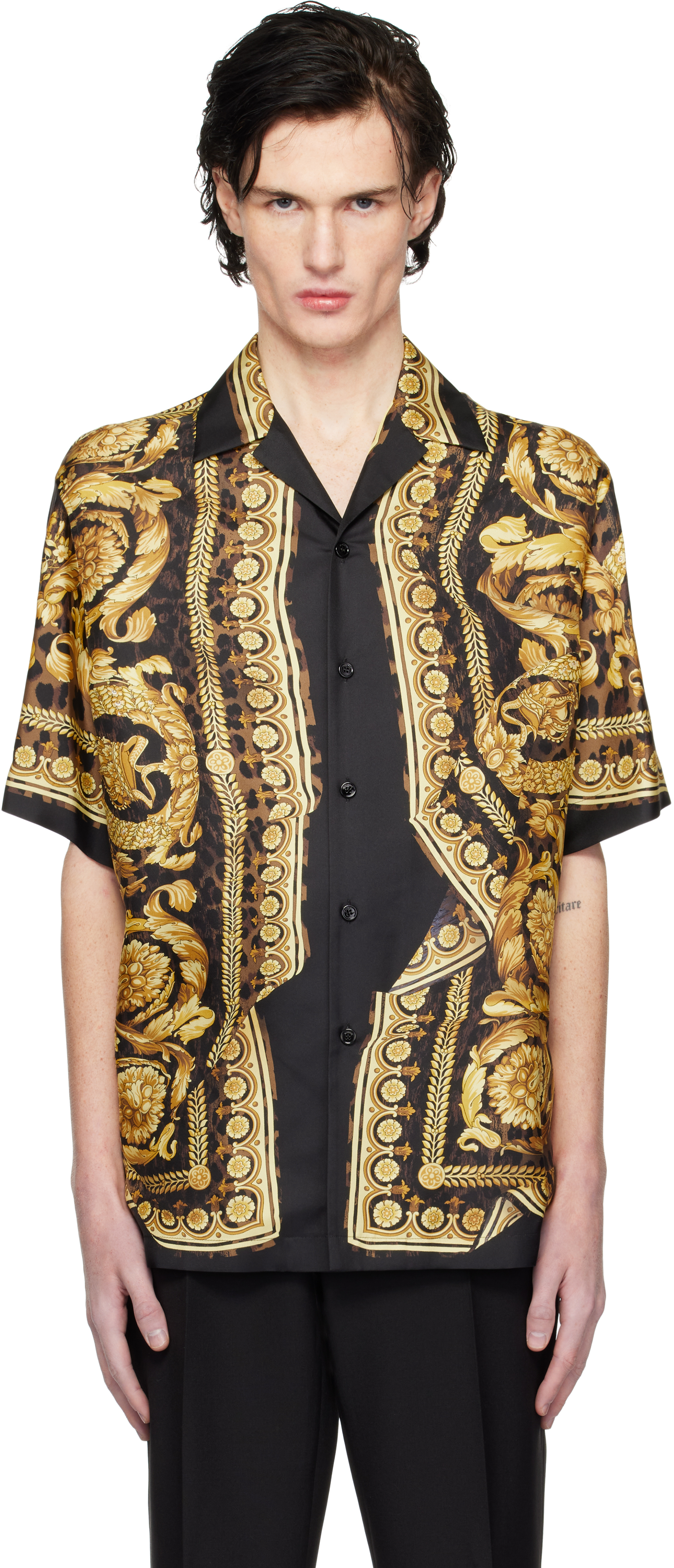 Black & Gold Wild Barocco Illusion Silk Shirt