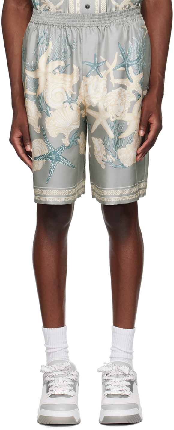 Shop Versace Gray Barocco Sea Shorts In 5e360-cocrete+dusty