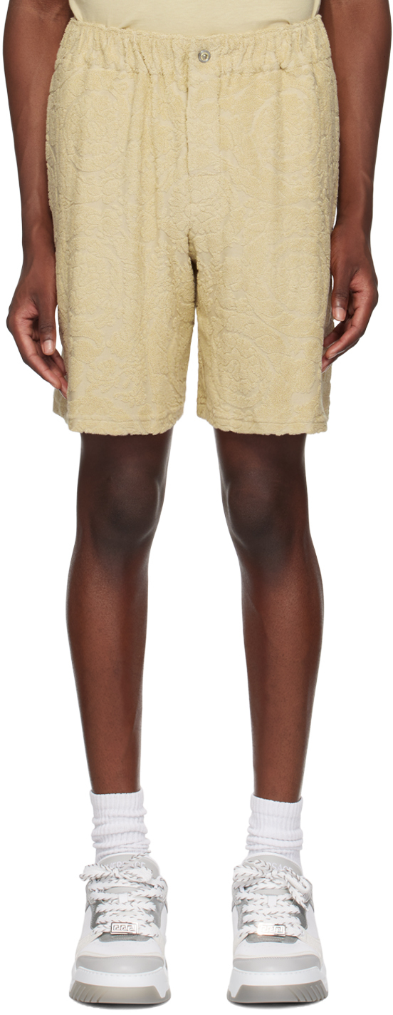 Beige Barocco Jacquard Shorts