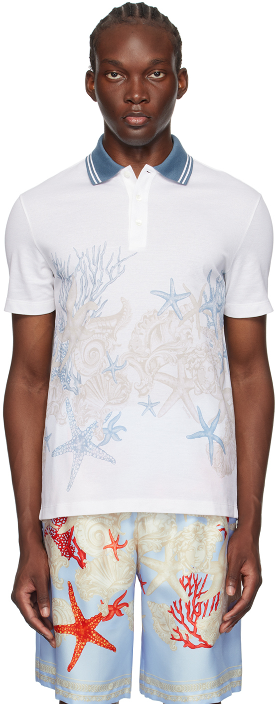 Shop Versace White Barocco Sea Polo In 2w580-white + Print