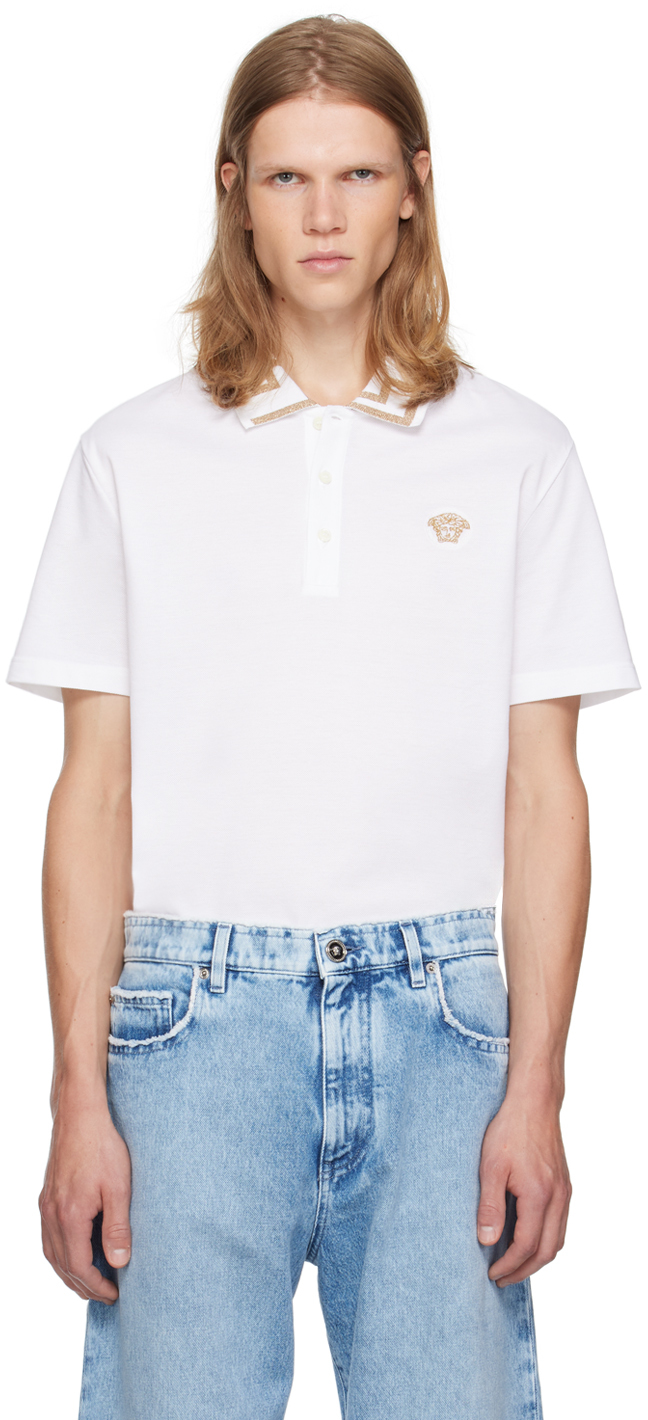 Shop Versace White Greca Polo In 1w000-optical White