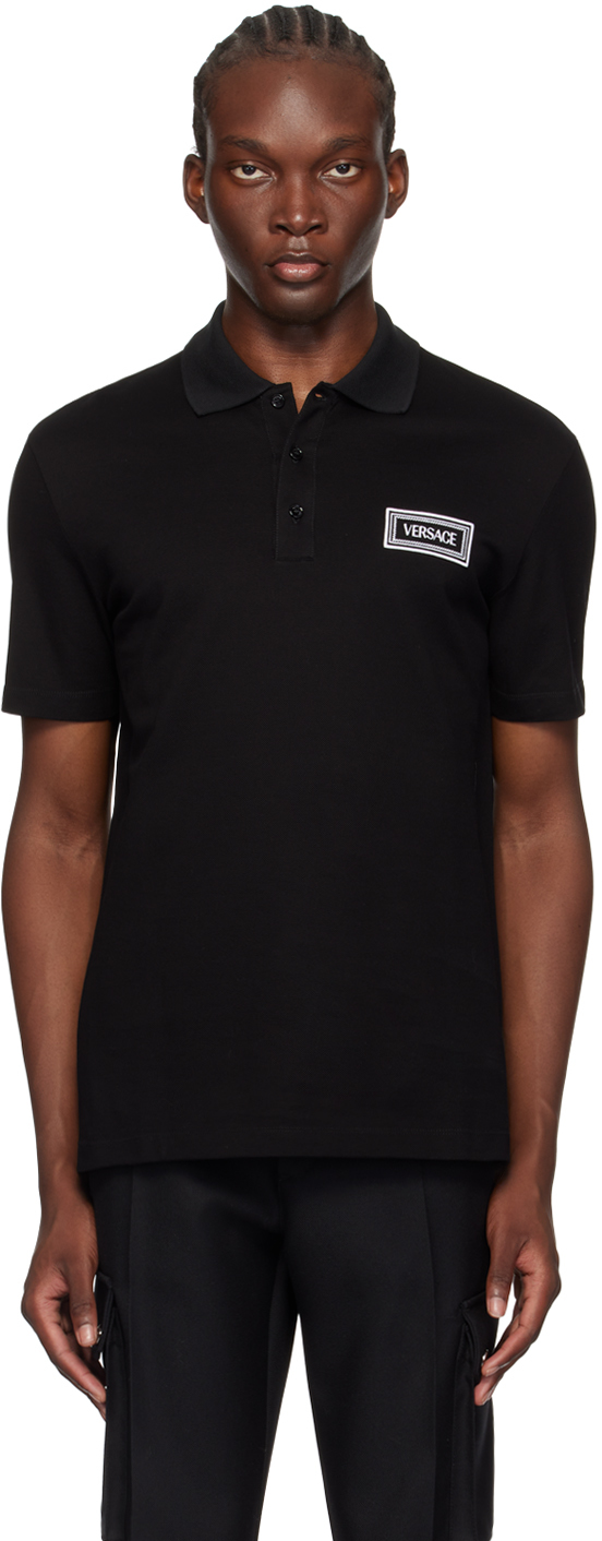 Shop Versace Black Embroidered Logo Polo In 1b000-black