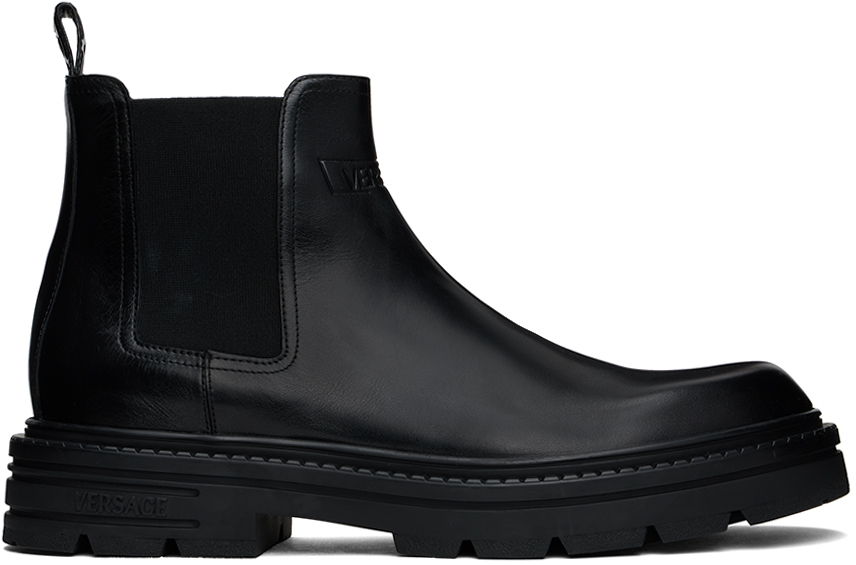 Shop Versace Black Adriano Chelsea Boots In 1b000-black