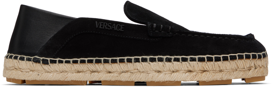 VIP☆関税・送料込み【VERSACE】エスパドリーユ（スエード） Versaceのブラック スエード ロゴ エスパドリーユがセール中