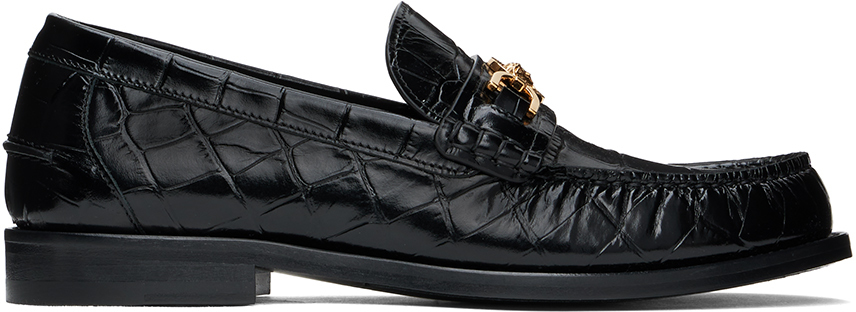 Shop Versace Black Croc-effect Medusa '95 Loafers In 1b00v-black-