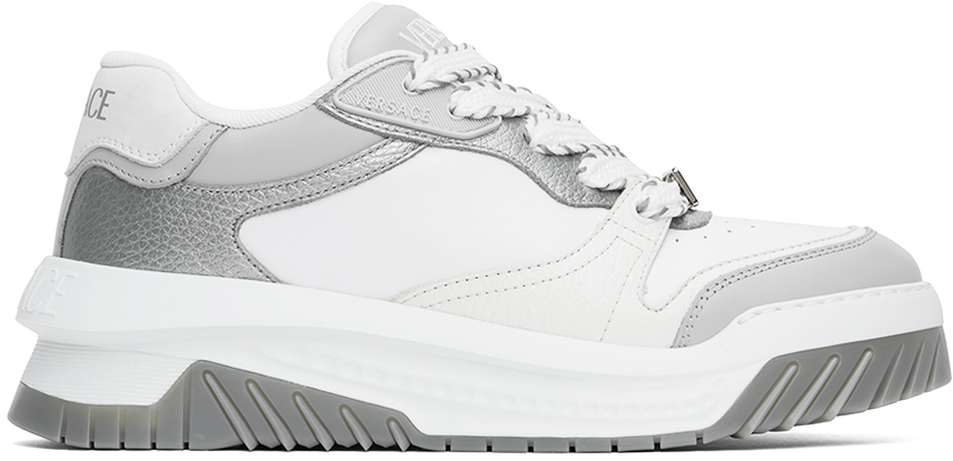 Shop Versace White & Gray Odissea Sneakers In 2e10p-grey+black-pa