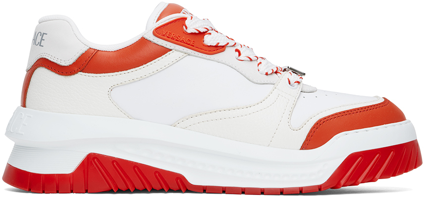 Shop Versace White & Orange Odissea Sneakers In 2r44p Coral White Pa