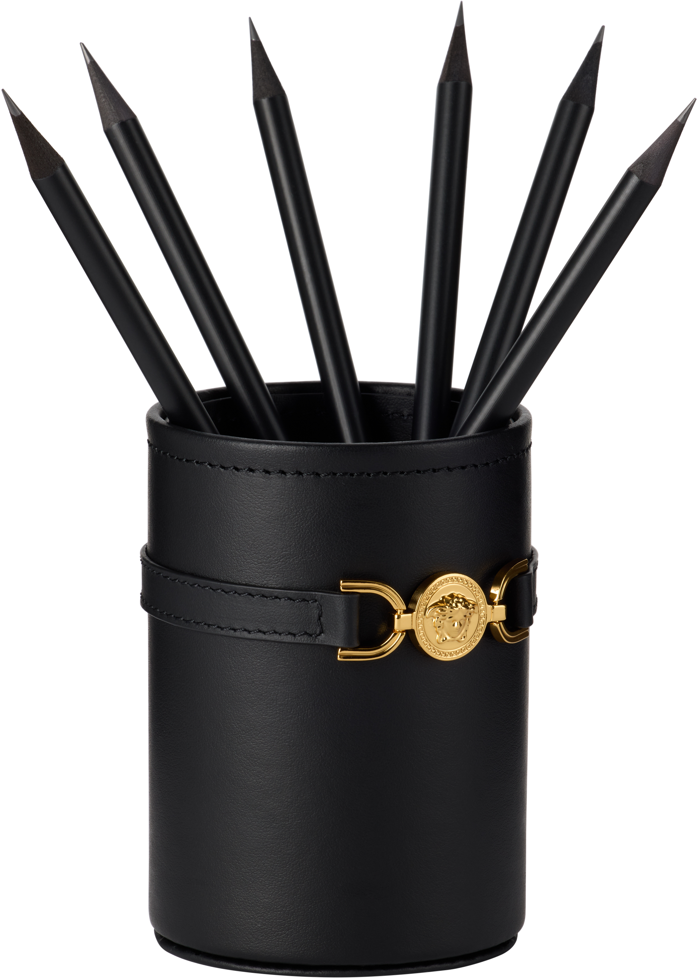 Versace Leather Holder And Pencil Set In 1b000-black