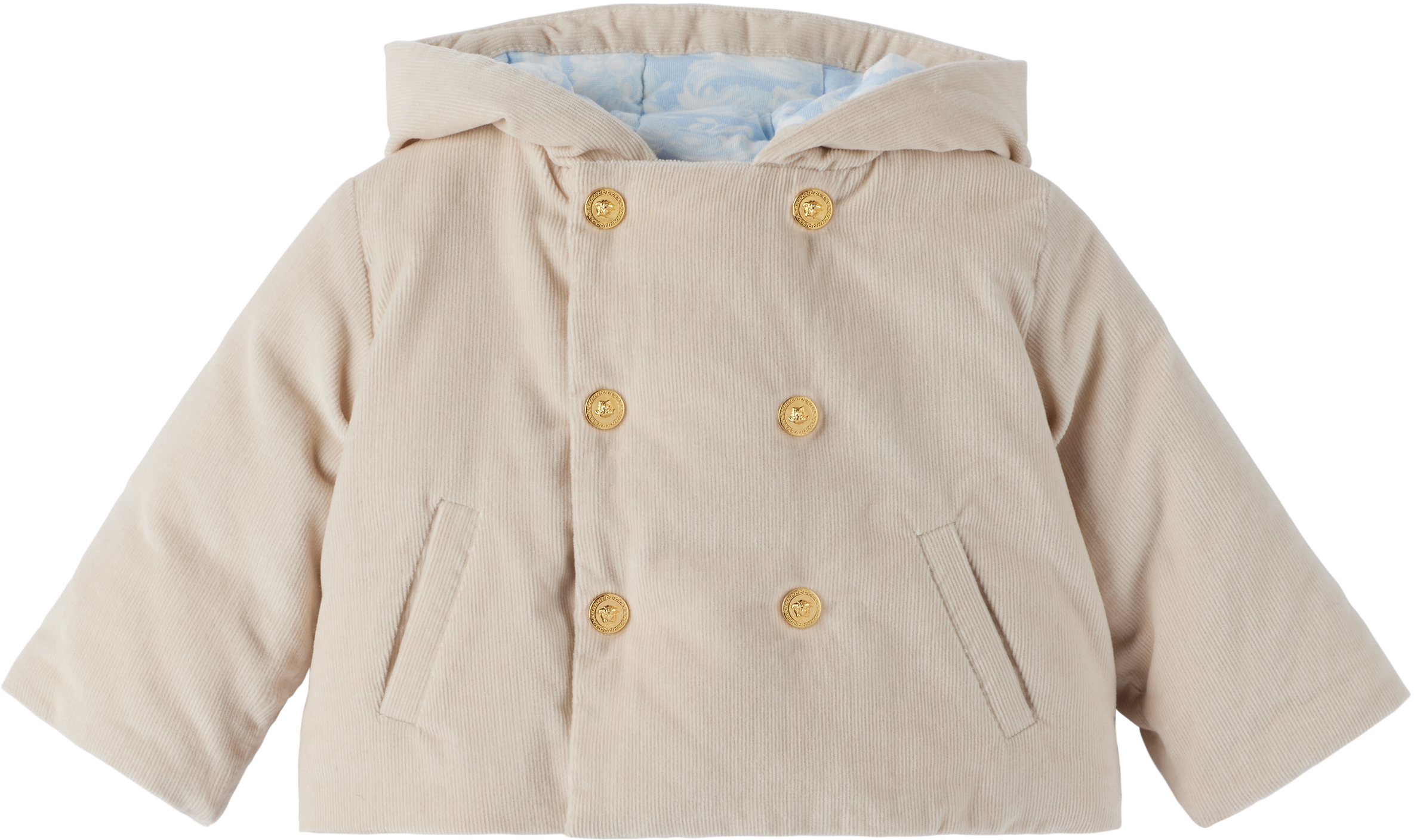 Versace Baby Beige Corduroy Down Jacket In 2ke40-beige+beige